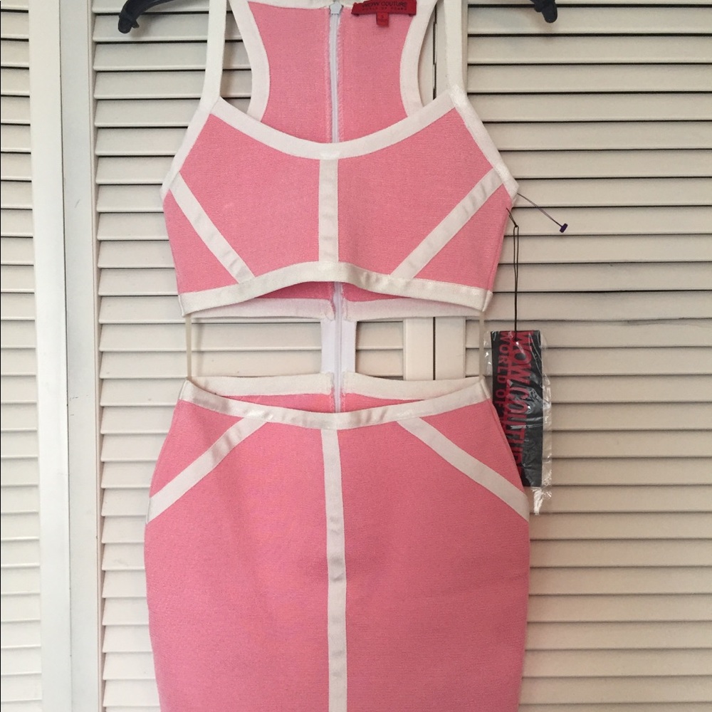 Hot pink two-piece bandage body con dress